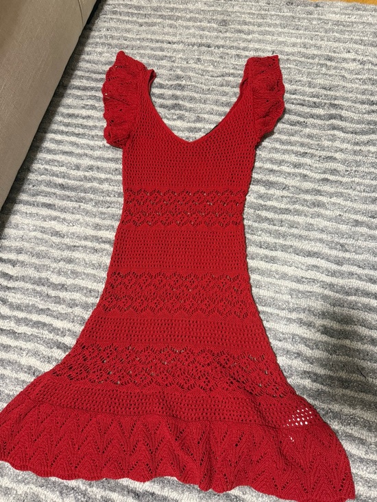 Zara Dresses & Skirts - Zara Red Crochet Knit Mini Dress